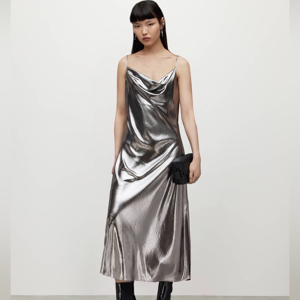 All Saints - Hadley Metallic Midi Slip Dress